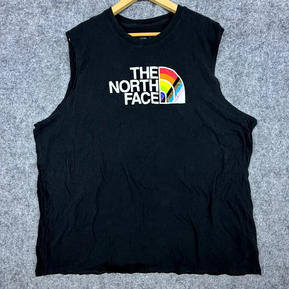 The North Face Pride Tank Top Mens 2XL Black Sleeveless Rainbow Spell Out Logo